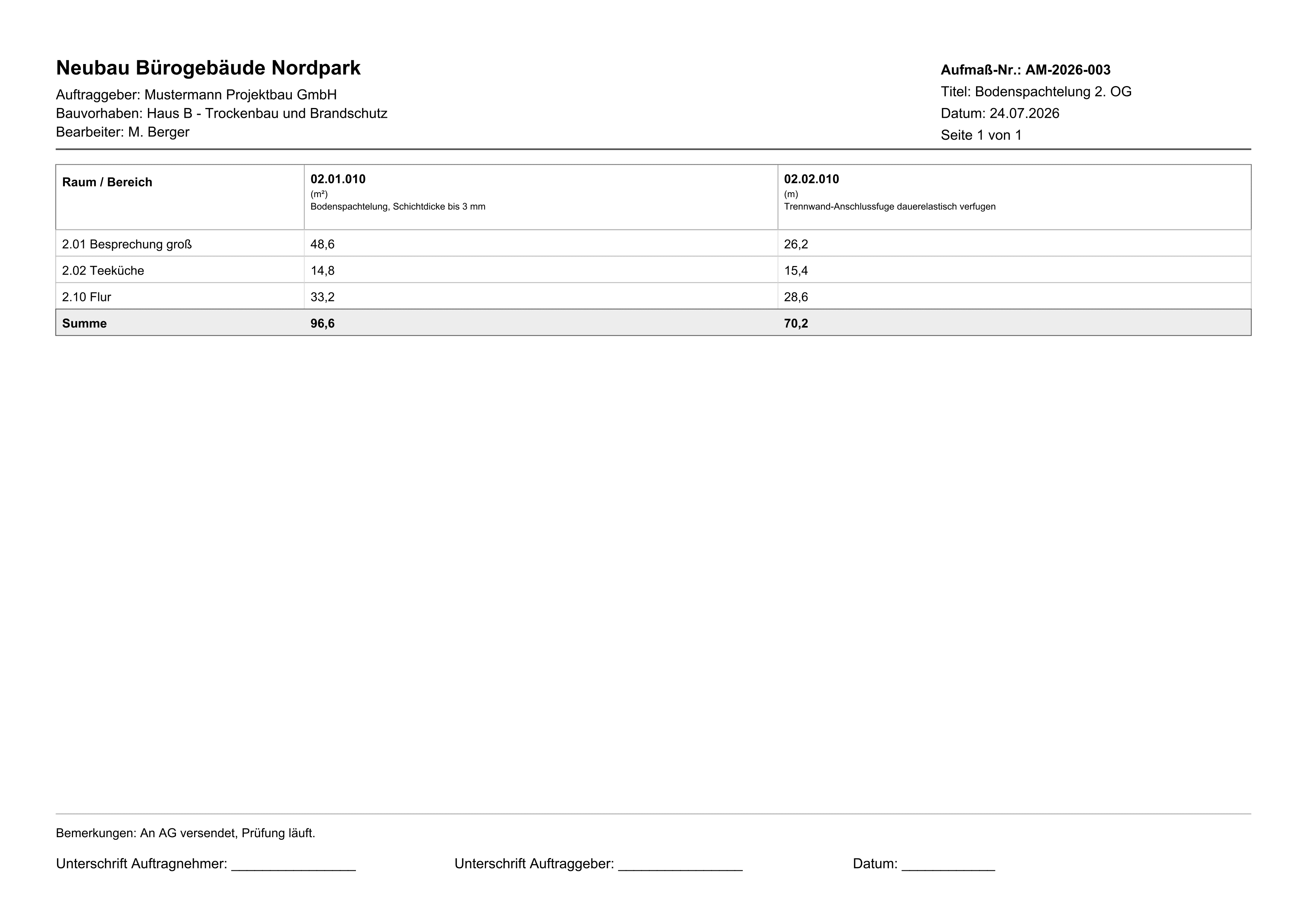 PDF-Export eines Aufmaßes aus BauMOS