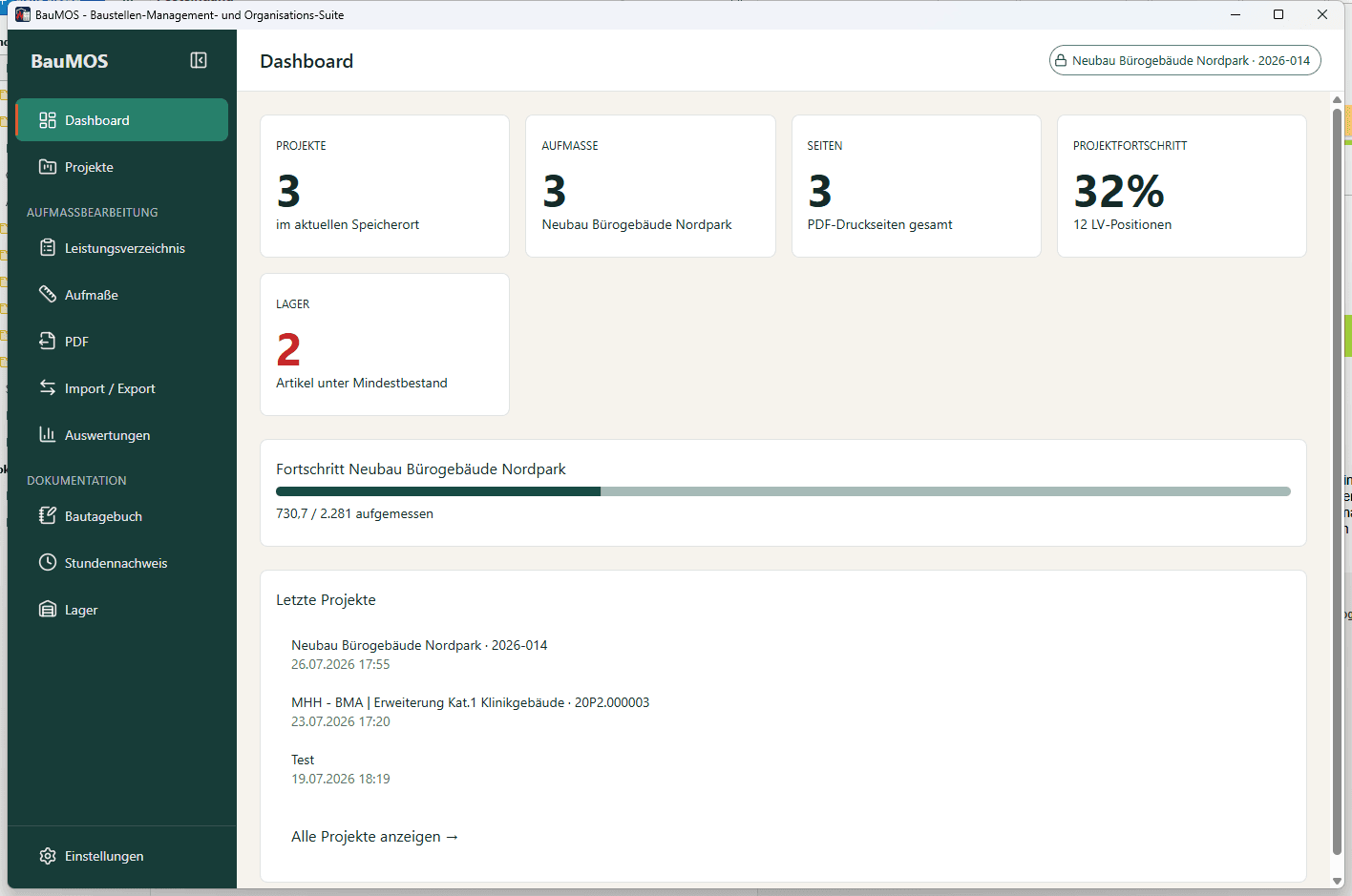 BauMOS Projektübersicht