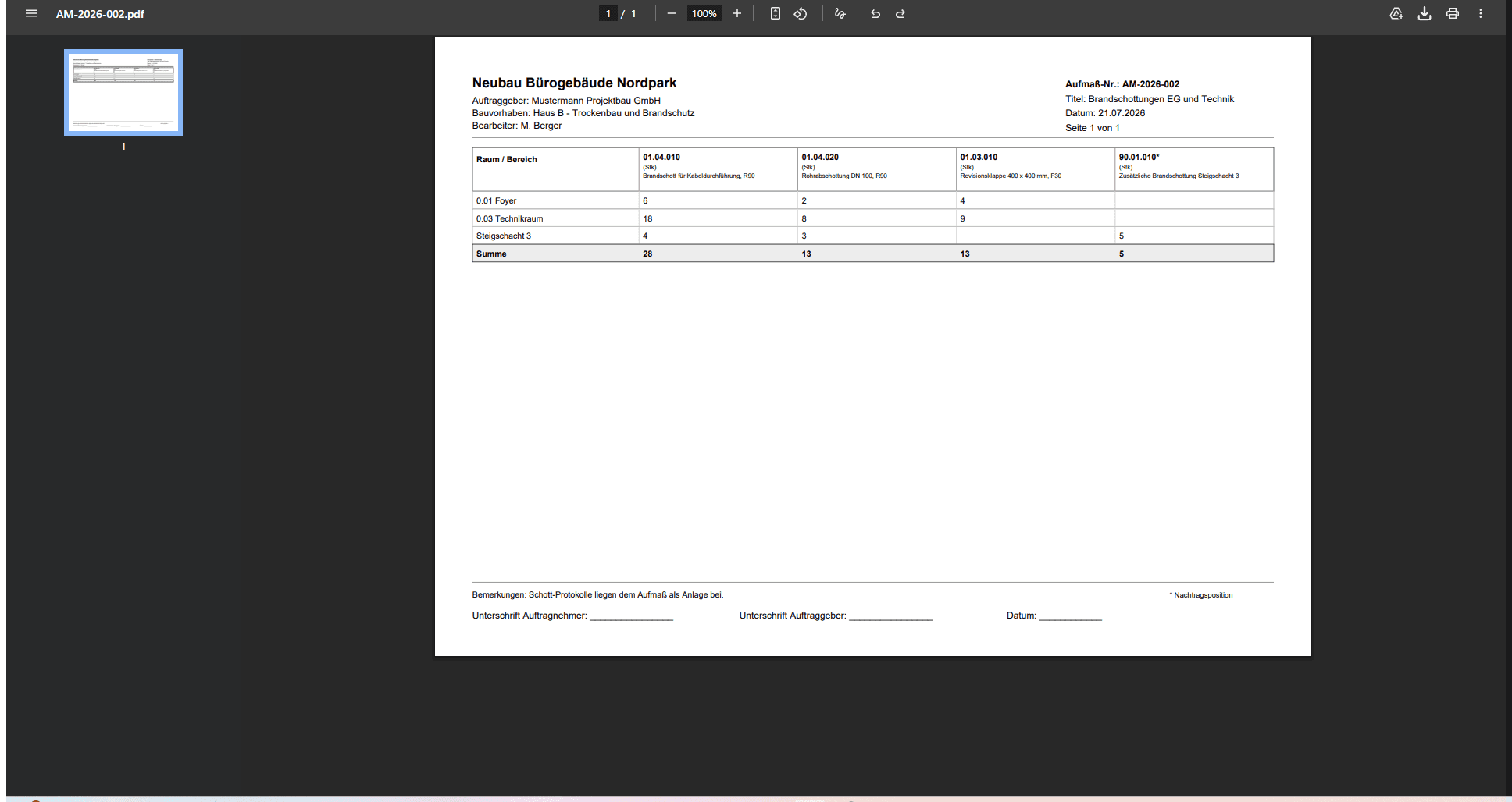 BauMOS PDF-Export